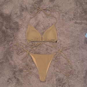 Icon Swim Bikini Set Nude Light Tan Ribbed String Swimsuit Triangle Top Medium